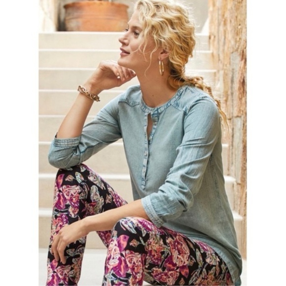 Soft Surroundings Pomela Blue Chambray Roll Tab Tunic Large